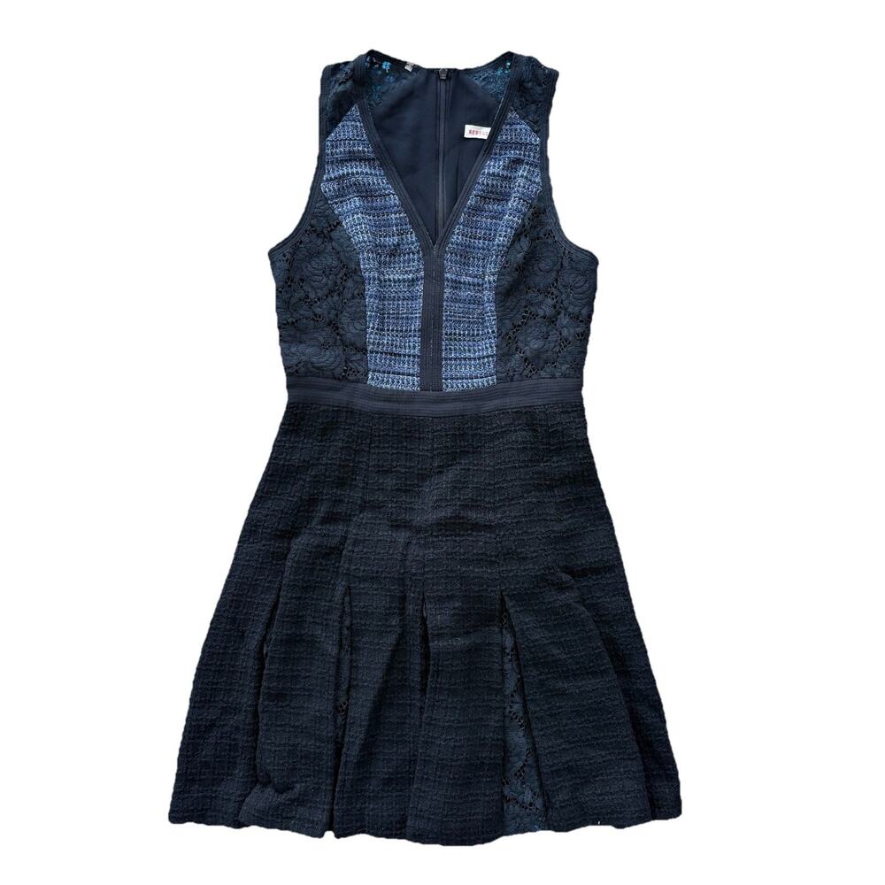 Rebecca Taylor Size 2 Structured V Neck Dress A Line Gray Blue Pleated